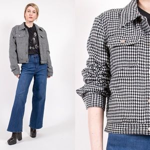 Vintage 90s houndstooth black cropped jacket